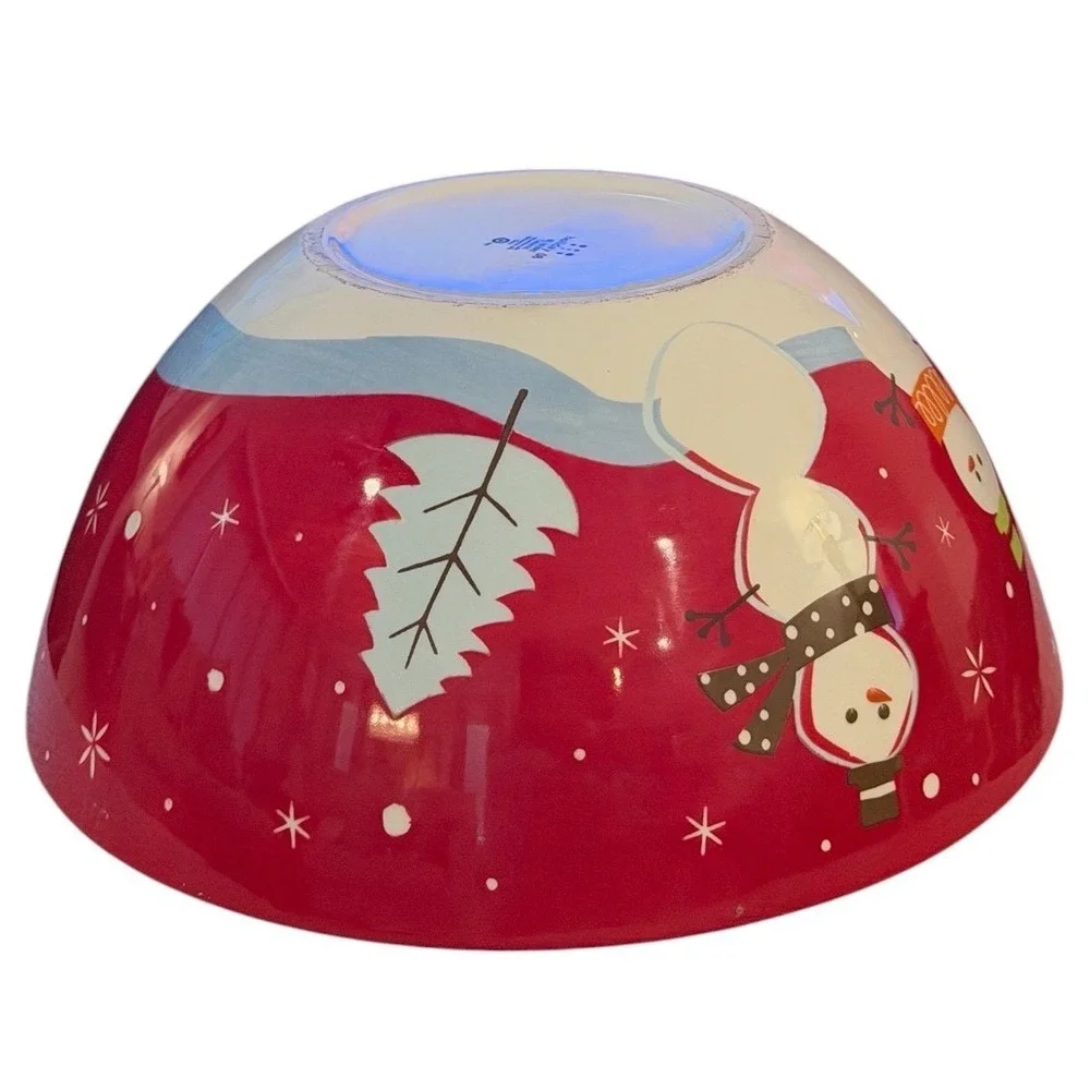 Target Holiday Ch 08 Be Merry Snowman Serving Bowl Red Ceramic Christmas 2008